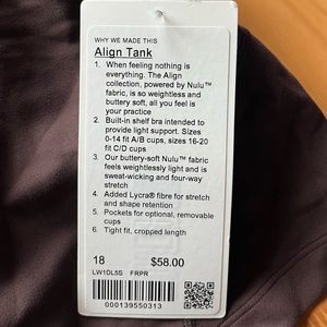 Lululemon Align Tank Bra NWT